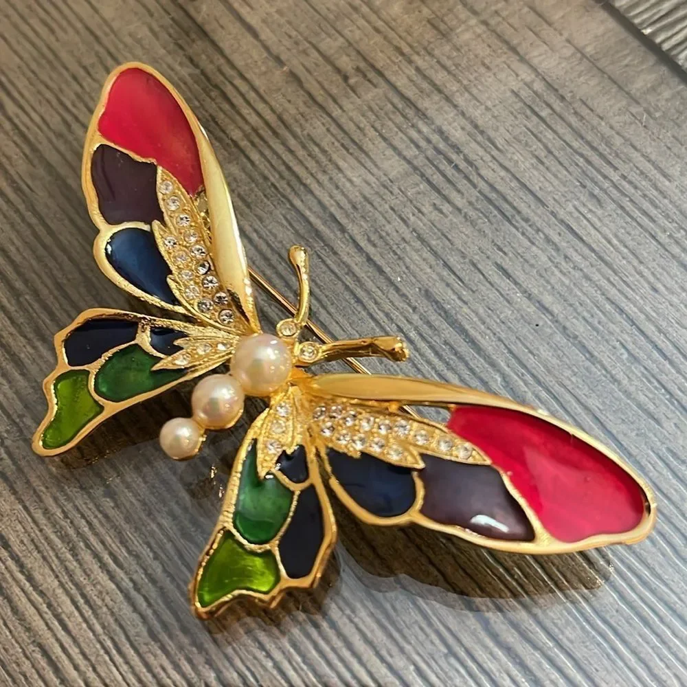 Vintage Good Quality Enamel- Cloisonné Butterfly Pin Brooch Colorful Insect